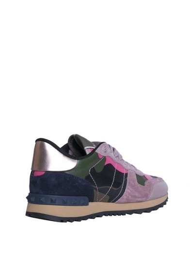 Shop Valentino Rockrunner Camouflage Leather Sneakers In Rosa