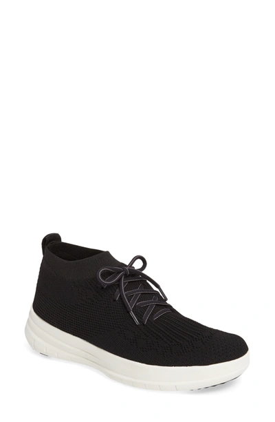 Shop Fitflop Uberknit High Top Sneaker In Black Fabric