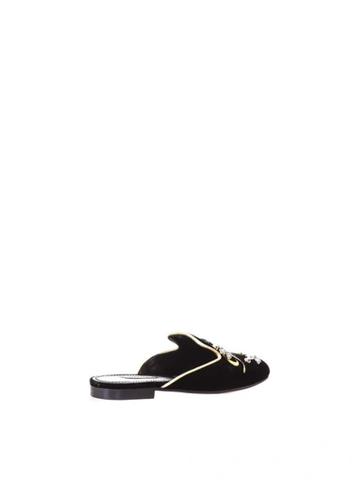 Shop Dolce & Gabbana Embellished Velvet Slippers In Black