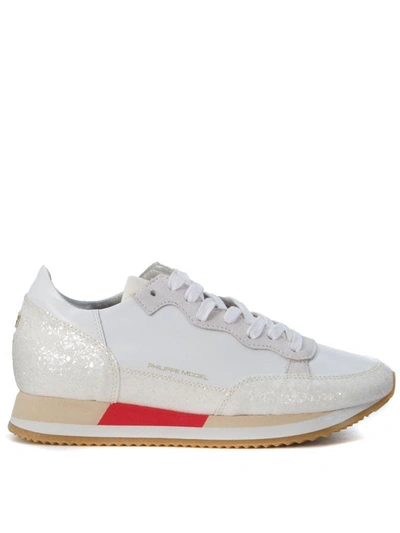Shop Philippe Model Bright Sneaker In White Pearled Rubber Leather In Bianco