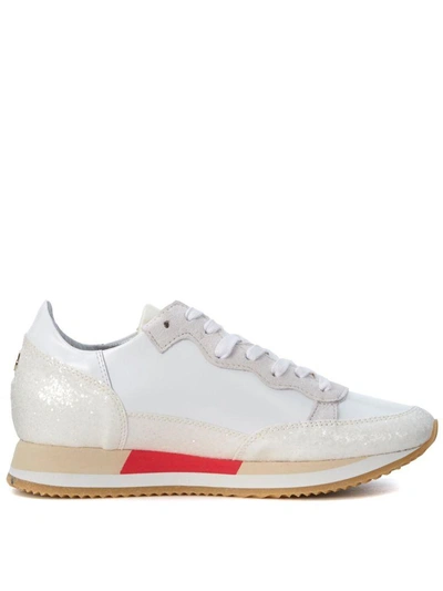 Shop Philippe Model Bright Sneaker In White Pearled Rubber Leather In Bianco