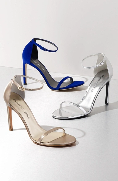Shop Stuart Weitzman Nudistsong Ankle Strap Sandal In Tin Glass