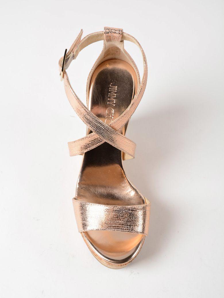Jimmy Choo Metallic Printed Wedge Sandals In Tea Rose | ModeSens