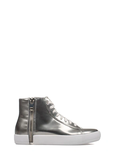 Shop Diesel Silver Nentish Brushed Leather High-top Sneakers In Gray