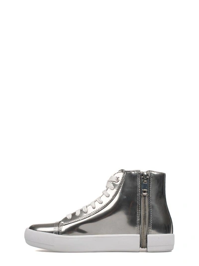 Shop Diesel Silver Nentish Brushed Leather High-top Sneakers In Gray