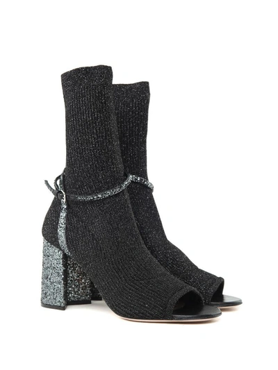 Shop Miu Miu Lurex And Glitter-covered Sock Ankle Boots In Nero