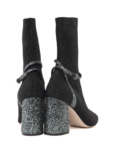 Shop Miu Miu Lurex And Glitter-covered Sock Ankle Boots In Nero