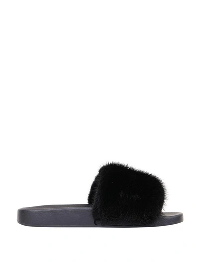 Shop Givenchy Mink Trimmed Slides In Nero