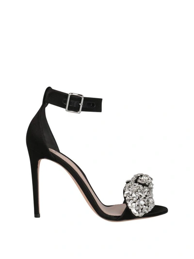 Shop Alexander Mcqueen Bow Embroidered Sandal In Nero