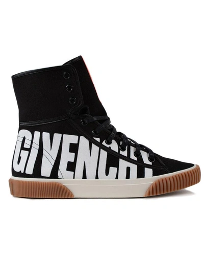 Shop Givenchy Logo Print Hi-top Sneakers In Black-white