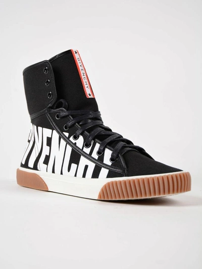 Shop Givenchy Logo Print Hi-top Sneakers In Black-white