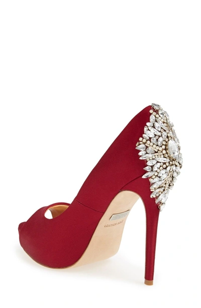 Shop Badgley Mischka 'kiara' Crystal Back Open Toe Pump In Red Satin