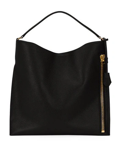 Shop Tom Ford Alix Hobo Large In Grained Leather In Black