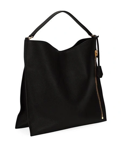 Shop Tom Ford Alix Hobo Large In Grained Leather In Black
