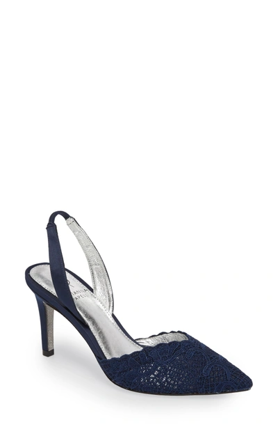 Shop Adrianna Papell Hallie Slingback Pump In Navy Attalie Lace Fabric