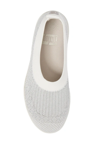 Shop Fitflop Uberknit(tm) Slip-on Ballerina Sneaker In Metallic Silver/ Urban White