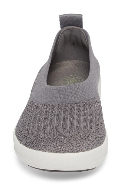 Shop Fitflop Uberknit(tm) Slip-on Ballerina Sneaker In Charcoal/ Metallic Pewter