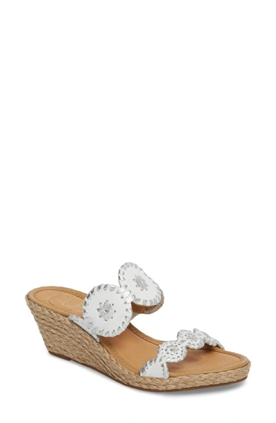 Shop Jack Rogers 'shelby' Whipstitched Wedge Sandal In White/ Silver Leather