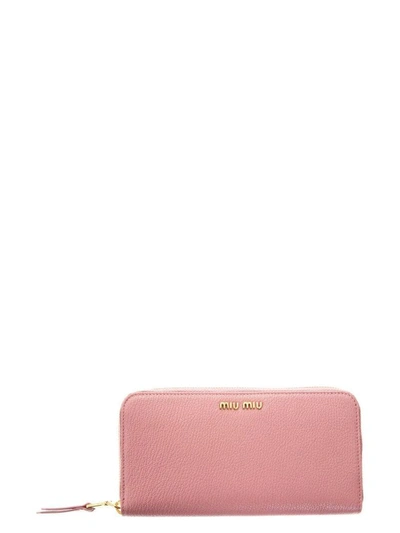 Shop Miu Miu Madras Pink Leather Wallet