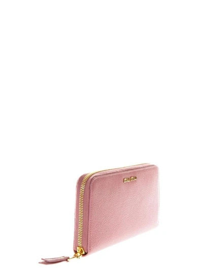 Shop Miu Miu Madras Pink Leather Wallet