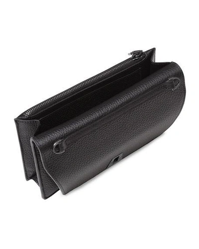 Shop Akris Anouk Cervo Leather Clutch Bag W/chain In Black