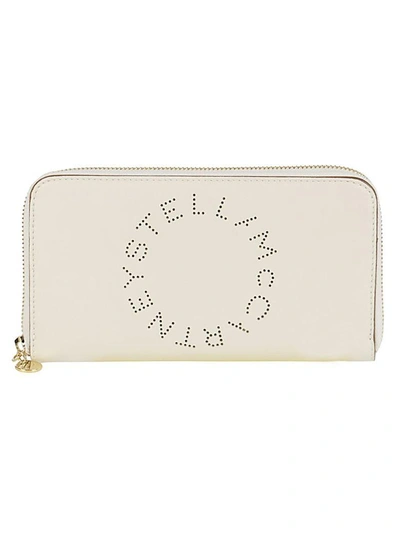 Shop Stella Mccartney Perforated Logo Zip Around Wallet In Bianco