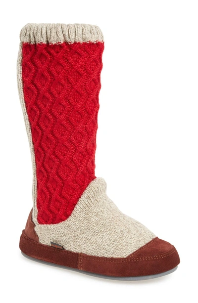 Shop Acorn Slouch Slipper Boot In Red Cable Fabric