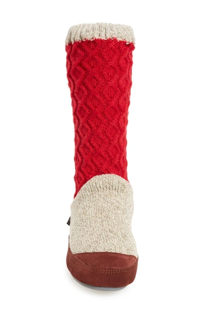 Shop Acorn Slouch Slipper Boot In Red Cable Fabric