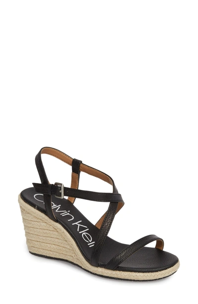 Shop Calvin Klein Bellemine Espadrille Wedge Sandal In Black Leather