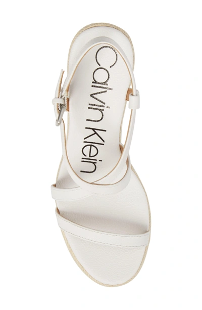 Shop Calvin Klein Bellemine Espadrille Wedge Sandal In Platinum White Pebble Leather