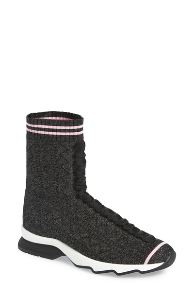 Shop Fendi Rockoko High Top Sock Sneaker In Black/ Pink