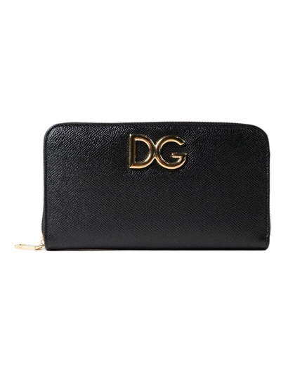 Shop Dolce & Gabbana Logo Plaque Zip Around Wallet In Nero