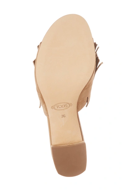 Shop Tod's Double-t Fringe Mule In Tan