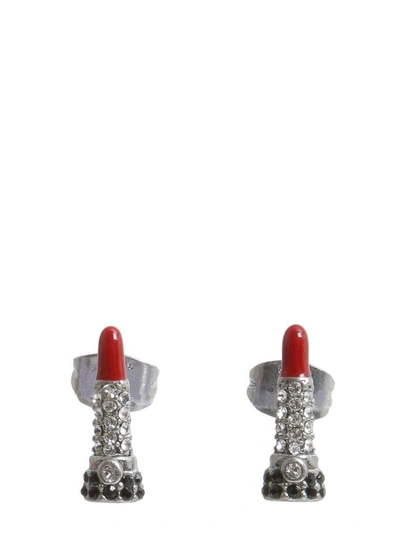Shop Marc Jacobs Lipsticks Stud Earrings In Argento