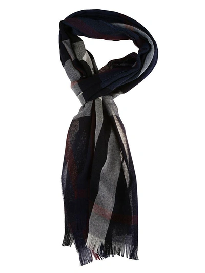 Shop Burberry Checked Scarf In Navy