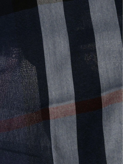 Shop Burberry Checked Scarf In Navy