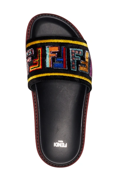 Shop Fendi Fun Genuine Mink Fur Logo Slide Sandal In Black