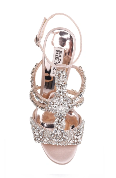 Shop Badgley Mischka Hughes Crystal Embellished Sandal In Latte Satin