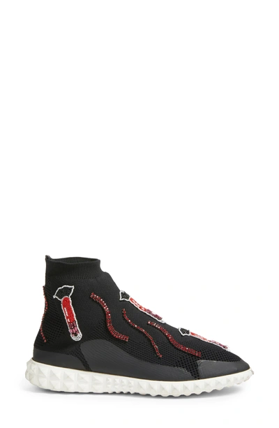 Shop Valentino Lipstick Embellished High Top Sneaker In Black