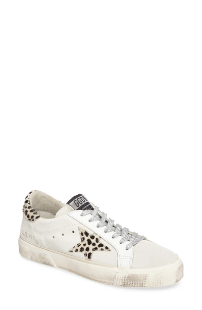 Shop Golden Goose May Low Top Sneaker In White Suede/ Leopard