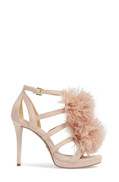 Shop Michael Michael Kors Fara Feather Pom Sandal In Soft Pink Suede