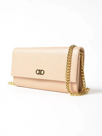 Shop Ferragamo Gancini Chain Wallet In Macadamia