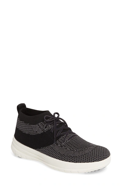 Shop Fitflop Uberknit High Top Sneaker In Black/ Charcoal Fabric