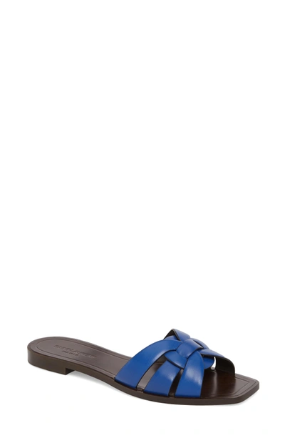 Shop Saint Laurent Tribute Slide Sandal In Blue Majorelle