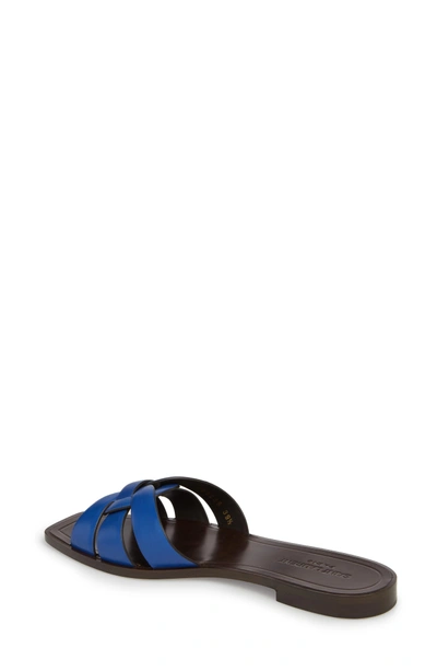 Shop Saint Laurent Tribute Slide Sandal In Blue Majorelle