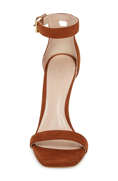 Shop Stuart Weitzman Square Nudist Ankle Strap Sandal In Pecan Luxe Suede