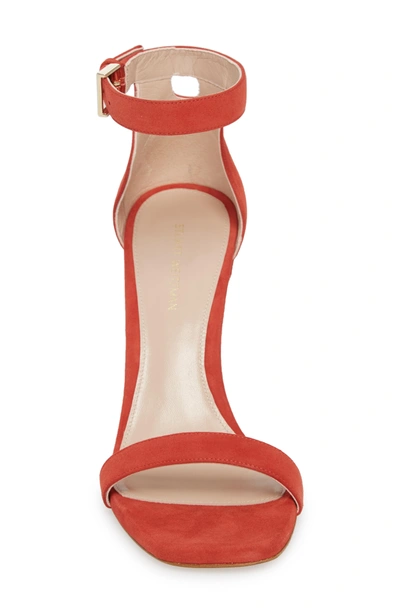 Shop Stuart Weitzman Square Nudist Ankle Strap Sandal In Retro Red Seda Suede