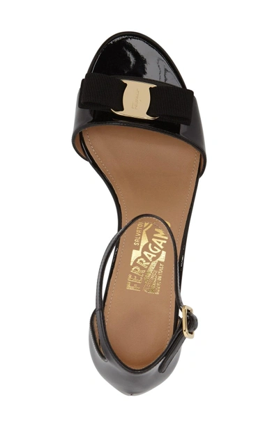 Shop Ferragamo Gavina Block Heel Bow Sandal In Black Patent