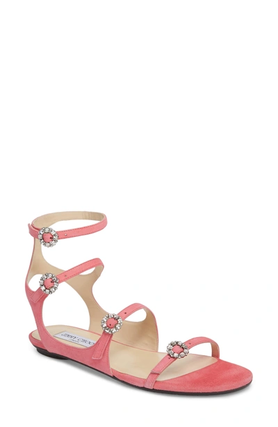 Shop Jimmy Choo Naia Crystal Buckle Sandal In Flamingo Pink