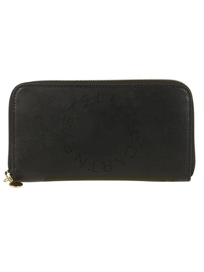 Shop Stella Mccartney Perforated Logo Zip Around Wallet In Nero